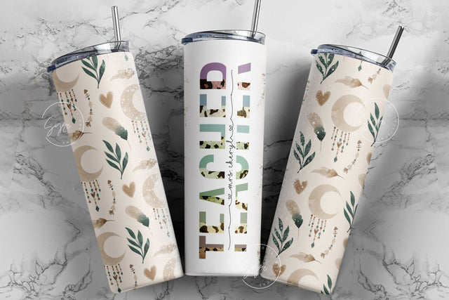 Teacher Tumbler Wrap PNG, Add Teacher Name, Boho Design, Rainbow Design, Seamless Sublimation Designs Downloads, 20 oz Skinny Tumbler Design Sublimation Syre Digital Creations 