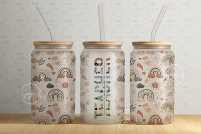 Teacher Tumbler Wrap PNG, Add Teacher Name, Teacher Glass Can, Gift for Teacher, Boho Design, Rainbow Design, 16 oz Libbey Glass Can Tumbler Sublimation Syre Digital Creations 