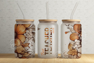 Teacher Tumbler Wrap PNG, Add Teacher Name, Teacher Glass Can, Gift for Teacher, Flower Design, Floral Glass, 16 oz Libbey Glass Can Tumbler Sublimation Syre Digital Creations 