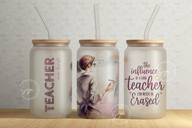 Teacher Tumbler Wrap PNG, Add Teacher Name, Teacher Glass Can, Gift for Teacher, Teacher Life, Good Teacher, 16 oz Libbey Glass Can Tumbler Sublimation Syre Digital Creations 