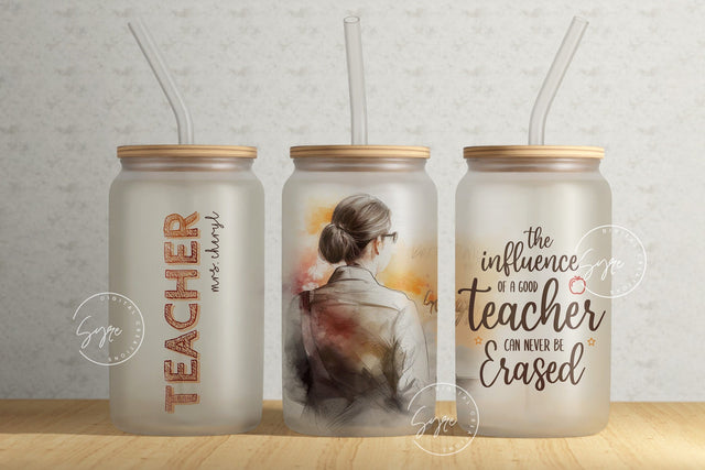 Teacher Tumbler Wrap PNG, Add Teacher Name, Teacher Glass Can, Gift for Teacher, Teacher Life, Good Teacher, 16 oz Libbey Glass Can Tumbler Sublimation Syre Digital Creations 