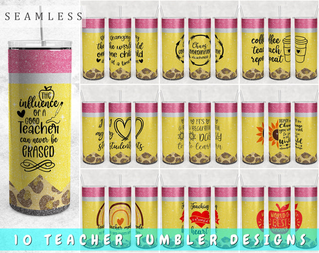 Teacher Tumbler Wraps Bundle, 20 Oz Skinny Tumbler Teacher Sublimation Designs, Teacher Quotes Tumbler Sublimation PNG, 10 Designs Sublimation HappyDesignStudio 