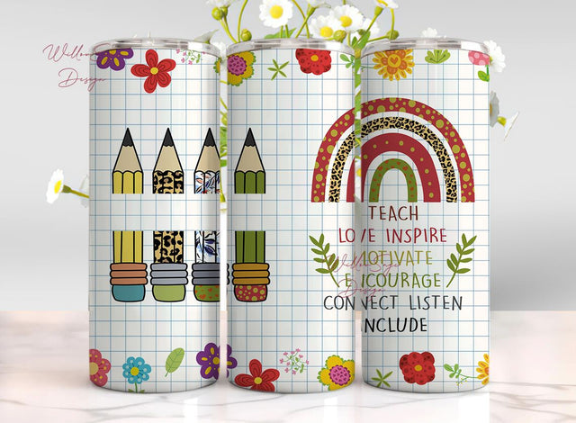 Teacher Tumbler,Rainbow Tumbler,Flowers Teacher Gifts For Women,Appreciation Week Gift,Teacher Tumbler Cup,Coffee Tumbler For Teachers Sublimation WillowSageDesign 