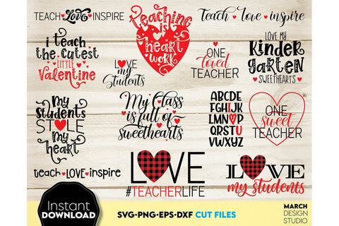 Teacher Valentine Day SVG Bundle, Teacher Bundle SVG, Valentine SVG, Funny Valentines Saying SVG SVG March Design Studio 