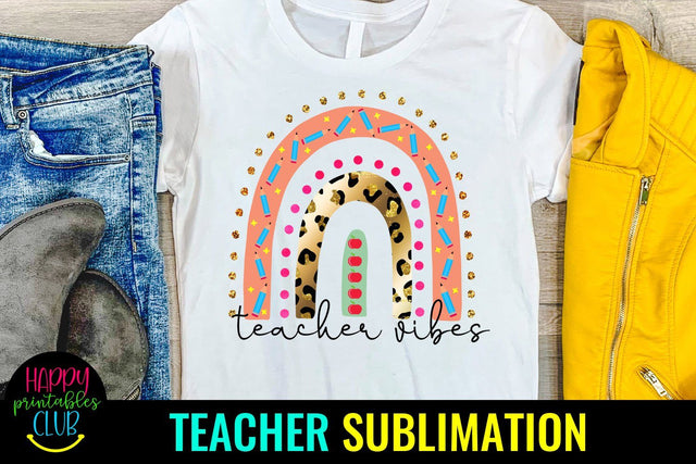 Teacher Vibes Sublimation - Teacher Sublimation Design PNG Sublimation Happy Printables Club 