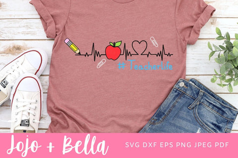 Teacherlife Svg, Teacher Life Svg, Teacher Heartbeat Svg, Png, Teacher Shirt Svg, Heartbeat Svg, Teacher Sign Svg, Svg Designs For Cricut SVG Jojo&Bella 