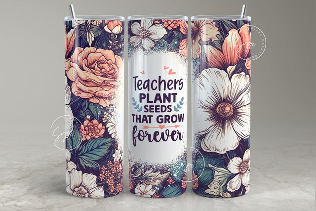 Teacher's Day Tumbler Wrap PNG, Floral Tumbler Wrap, Gift for Teacher, Teacher Quote Tumbler, 20 oz Skinny Tumbler Sublimation, Digital Sublimation Syre Digital Creations 