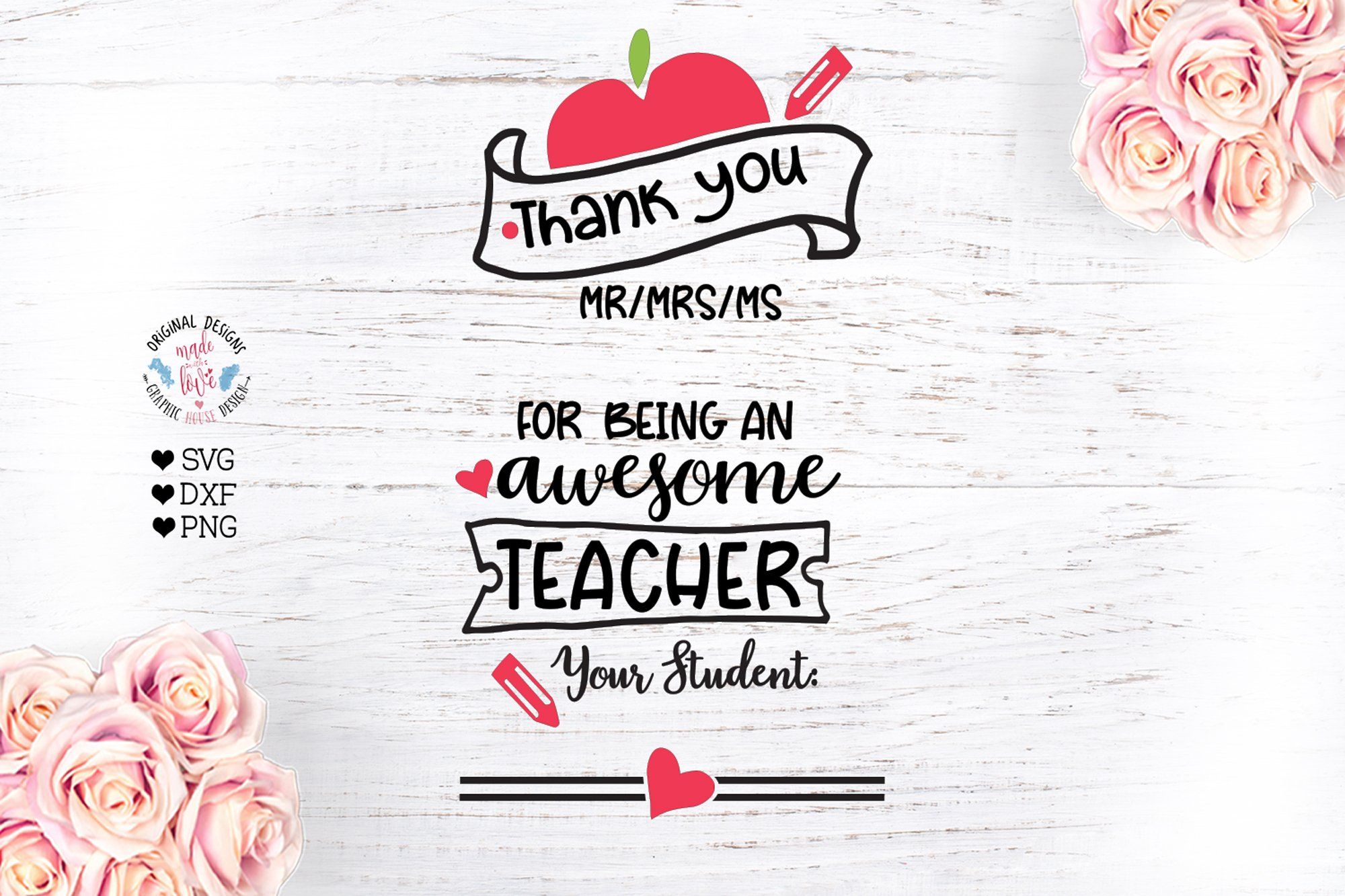 Teacher's thank you Appreciation Cut File - So Fontsy