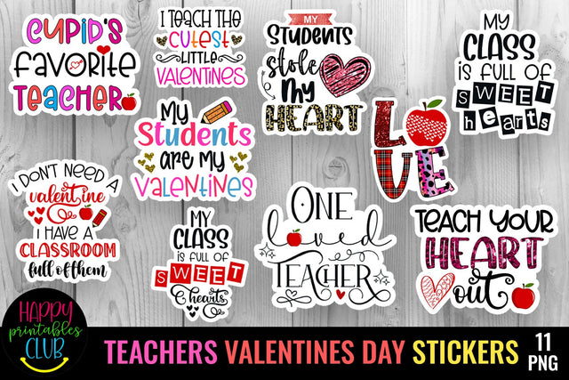Teachers Valentines Day Stickers Bundle- Teacher Stickers Sublimation Happy Printables Club 