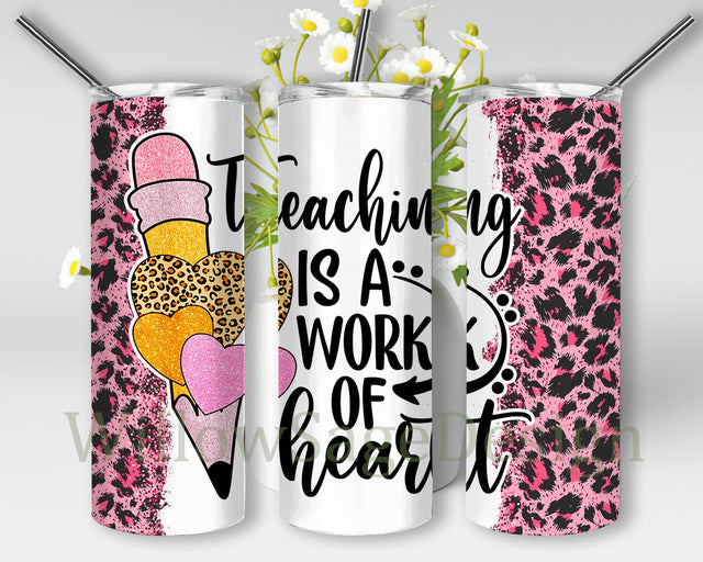 Teaching Is A Work Of Heart Design Png, Teacher Pencil 20oz Skinny Tumbler, Heart Leopard Glitter Tumbler Png, Back To School Tumbler Design, Teacher Tumbler Template, Digital Download Sublimation WillowSageDesign 