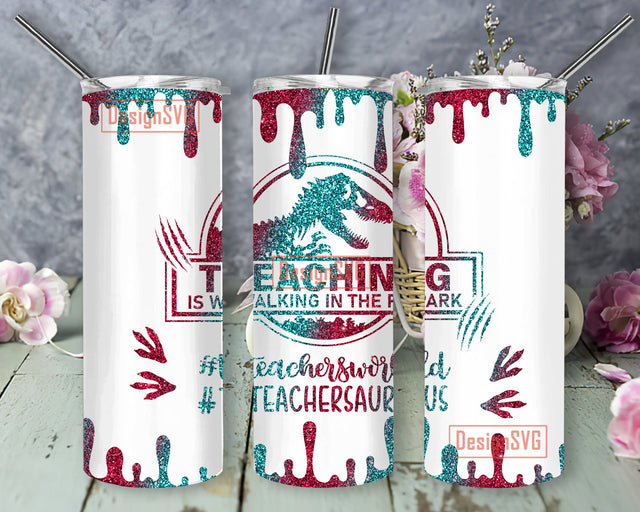 Teaching Is Walking In The Park Tumbler Wrap PNG 20 Oz Skinny Sublimation, Teacher Tumbler, Back To School Tumbler PNG Sublimation DesignSVG 
