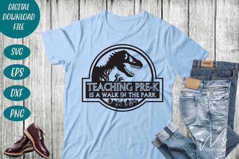 Teaching Pre-K is a walk in the park svg, Pre-k t shirt svg, teacher t shirt, funny teacher svg,cool teacher t shirt svg, Jurassic park svg SVG Isabella Machell 