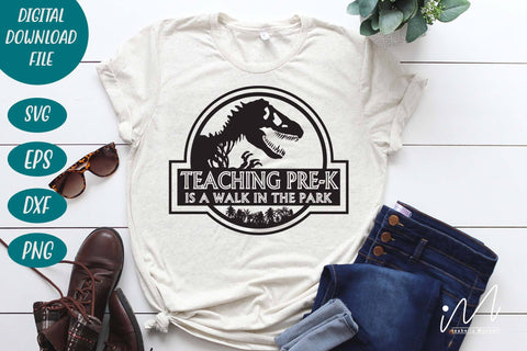 Teaching Pre-K is a walk in the park svg, Pre-k t shirt svg, teacher t shirt, funny teacher svg,cool teacher t shirt svg, Jurassic park svg SVG Isabella Machell 