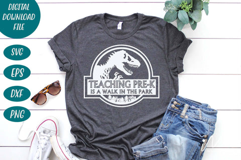 Teaching Pre-K is a walk in the park svg, Pre-k t shirt svg, teacher t shirt, funny teacher svg,cool teacher t shirt svg, Jurassic park svg SVG Isabella Machell 