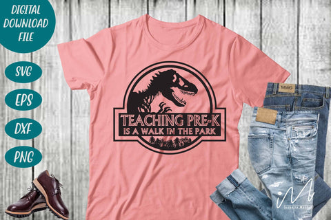 Teaching Pre-K is a walk in the park svg, Pre-k t shirt svg, teacher t shirt, funny teacher svg,cool teacher t shirt svg, Jurassic park svg SVG Isabella Machell 