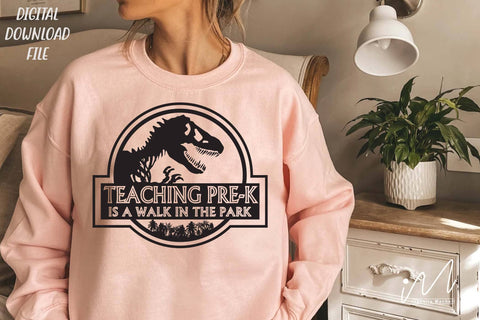 Teaching Pre-K is a walk in the park svg, Pre-k t shirt svg, teacher t shirt, funny teacher svg,cool teacher t shirt svg, Jurassic park svg SVG Isabella Machell 