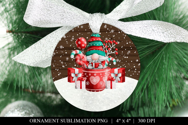 Teacup Gnome Christmas Ornament Sublimation PNG Sublimation BijouBay 