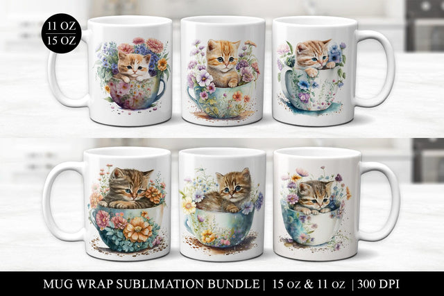 Teacup Kittens Mug Sublimation Bundle | Cat Coffee Cup PNGs Sublimation BijouBay 