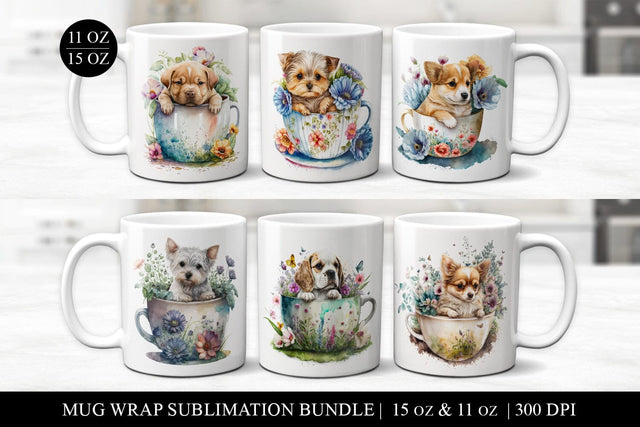 Teacup Puppies Mug Sublimation Bundle | Dog Coffee Cup PNGs Sublimation BijouBay 