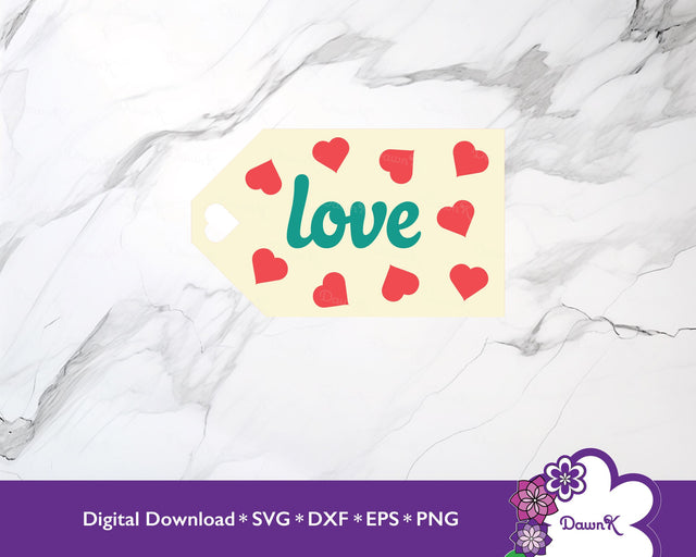 Teal and Rose Love Gift Tag with Hearts SVG - Valentine, Wedding, Anniversary SVG DawnKDesigns 