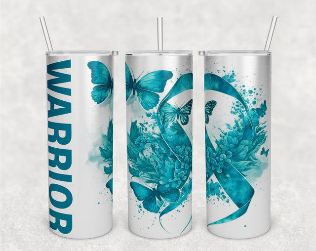Teal Awareness Ribbon Tumbler Wrap, 20 Oz Skinny Tumbler Sublimation Design, Seamless Ovarian Cancer Warrior Tumbler PNG, Cervical Cancer Wrap, Dysautonomia Wrap Sublimation HappyDesignStudio 