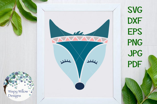 Teal Boho Fox Face SVG SVG Wispy Willow Designs 