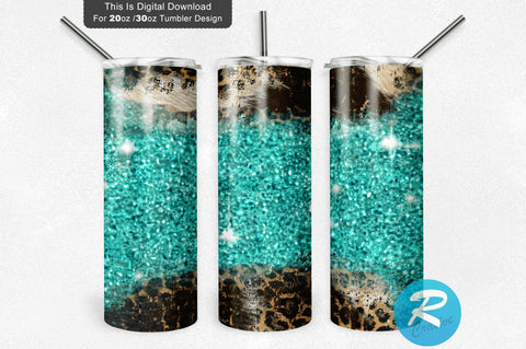 Teal-Glitter-Leopard Cowhide 20 oz / 30 oz Tumbler PNG Sublimation Regulrcrative 