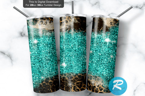 Teal-Glitter-Leopard Cowhide 20 oz / 30 oz Tumbler PNG Sublimation Regulrcrative 