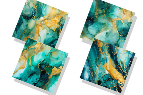 Teal & Gold Alcohol Ink Backgrounds bundle Sublimation Regulrcrative 