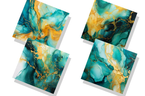 Teal & Gold Alcohol Ink Backgrounds bundle Sublimation Regulrcrative 