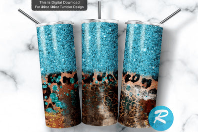 Teal Golden Glitter Cowhide Leopard 20 oz / 30 oz Tumbler PNG Sublimation Regulrcrative 