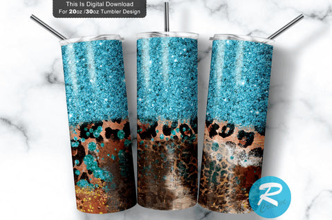Teal Golden Glitter Cowhide Leopard 20 oz / 30 oz Tumbler PNG Sublimation Regulrcrative 