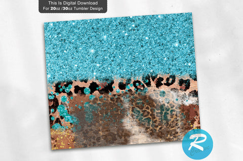 Teal Golden Glitter Cowhide Leopard 20 oz / 30 oz Tumbler PNG Sublimation Regulrcrative 