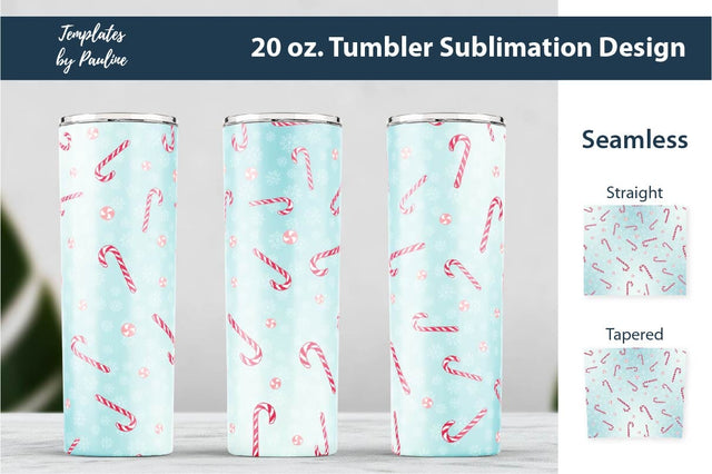 Teal Seamless Christmas Candy Cane Tumbler Wrap Sublimation Templates by Pauline 