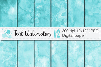 Teal Watercolor Digital Paper / Textures / Backgrounds Digital Pattern VR Digital Design 