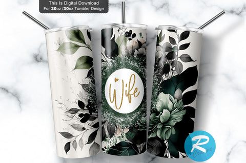 Teal Watercolor Florals Wife 20 oz / 30 oz Tumbler PNG Sublimation Regulrcrative 