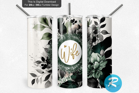 Teal Watercolor Florals Wife 20 oz / 30 oz Tumbler PNG Sublimation Regulrcrative 