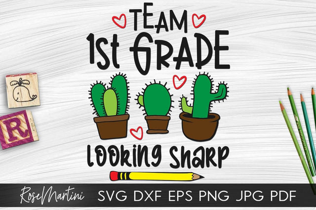 Team 1st Grade Looking Sharp SVG file for cutting machines - Cricut Silhouette, Sublimation Design SVG Back To School cutting file SVG RoseMartiniDesigns 