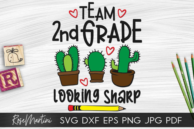 Team 2nd Grade Looking Sharp SVG file for cutting machines - Cricut Silhouette, Sublimation Design SVG Back To School cutting file SVG RoseMartiniDesigns 