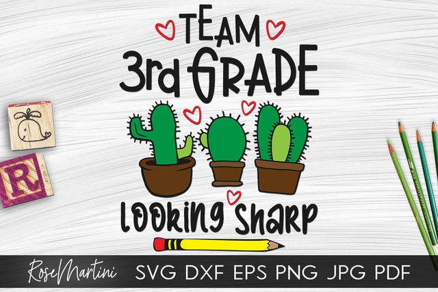 Team 3rd Grade Looking Sharp SVG file for cutting machines - Cricut Silhouette, Sublimation Design SVG Back To School cutting file SVG RoseMartiniDesigns 