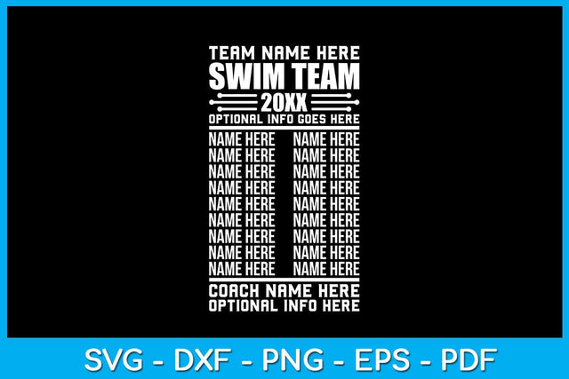 Team Name Here Swim Team 2023 Optional Info Goes Here SVG PNG PDF Cut File SVG Creativedesigntee 