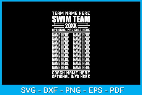 Team Name Here Swim Team 2023 Optional Info Goes Here SVG PNG PDF Cut File SVG Creativedesigntee 