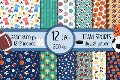 Team Sports Digital Paper | Sport JPG Patterns Digital Pattern AnnaViolet_store 