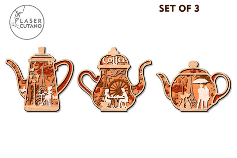 Teapots Cut Files, Kitchen Laser Cut, Table Decor, File for Cricut and Silhouette SVG LaserCutano 