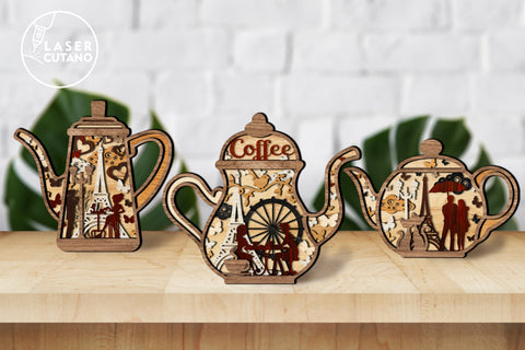 Teapots Cut Files, Kitchen Laser Cut, Table Decor, File for Cricut and Silhouette SVG LaserCutano 