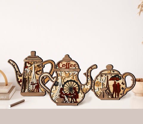 Teapots Cut Files, Kitchen Laser Cut, Table Decor, File for Cricut and Silhouette SVG LaserCutano 