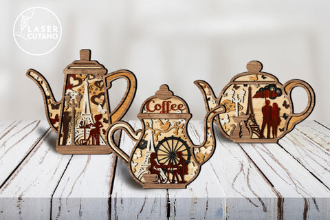 Teapots Cut Files, Kitchen Laser Cut, Table Decor, File for Cricut and Silhouette SVG LaserCutano 
