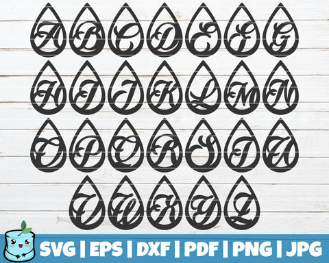 Teardrop Alphabet Earrings SVG MintyMarshmallows 