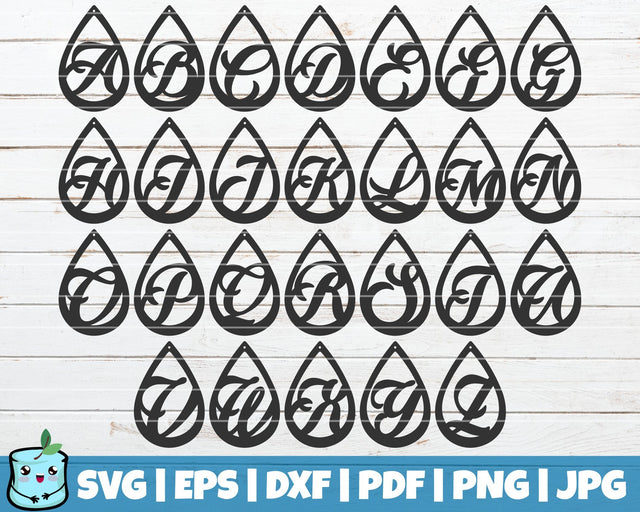 Teardrop Alphabet Earrings SVG MintyMarshmallows 