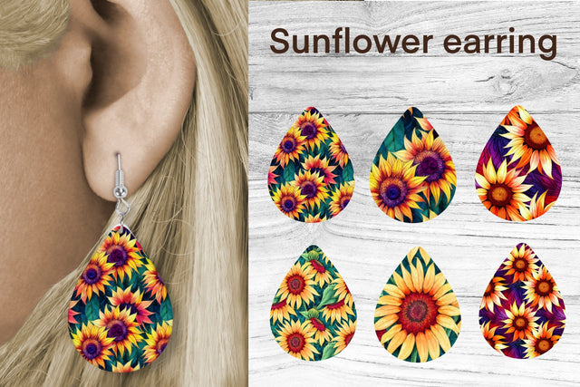 Teardrop earring PNG | Sunflower earring Sublimation Svetana Studio 